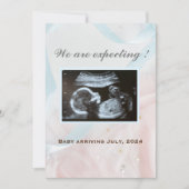 ピンクとブルーのリボンとベビー超音波 案内状 (正面)