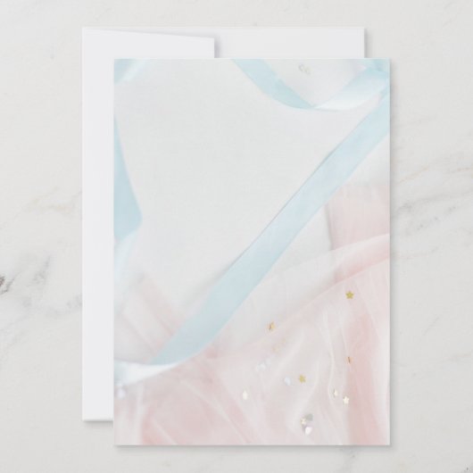 ピンクとブルーのリボンとベビー超音波 案内状 (裏面)