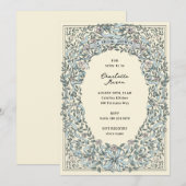 ピンクとブルーのリボンとローズのブライダルシャワー 招待状 (正面/裏面)