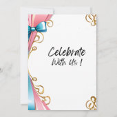 ピンクとブルーのリボンと40歳の誕生日招待状 招待状 (裏面)