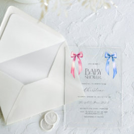 ピンクとブルーのリボン　男女兼用ベビーシャワー アクリル招待状