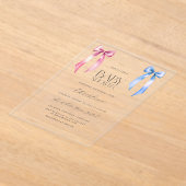 ピンクとブルーのリボン　男女兼用ベビーシャワー アクリル招待状 (レイダウン)