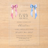 ピンクとブルーのリボン　男女兼用ベビーシャワー アクリル招待状 (正面)