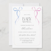ピンクとブルーのリボン　男女兼用ベビーシャワー 招待状 (正面)