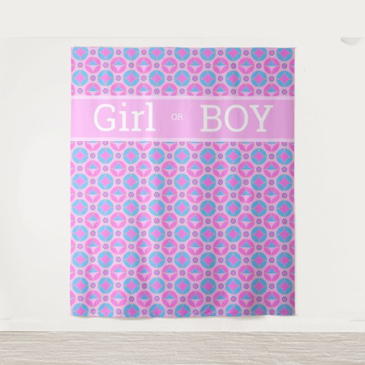ピンクとブルーのレトロなパターン - 女の子?それとも男の子? タペストリー (正面)