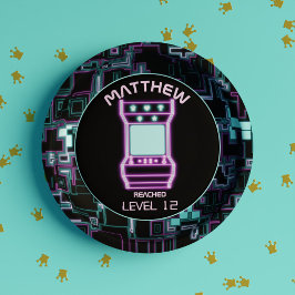 ピンクとブルーのレトロアーケードビデオゲーム ペーパープレート