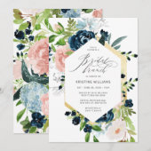 ピンクとブルーのローズ ウォーターカラー フラワーブライダル ブランシュ 招待状 (正面/裏面)