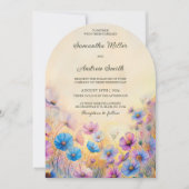 ピンクとブルーのワイルドフラワーの結婚式招待状 招待状 (正面)