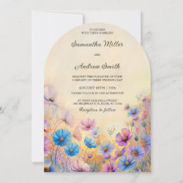 ピンクとブルーのワイルドフラワーの結婚式招待状 招待状