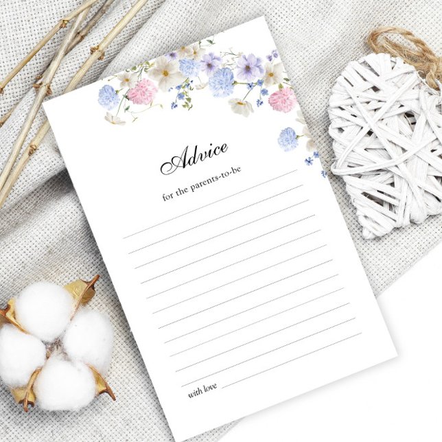 ピンクとブルーのワイルドフラワージェンダーがアドバイスカード (クリエイターアップロード済み)