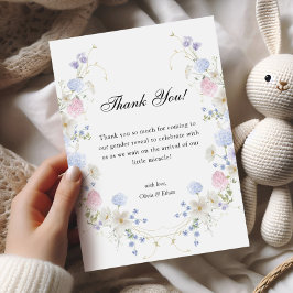 ピンクとブルーのワイルドフラワージェンダーの表示 サンキューカード