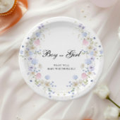 ピンクとブルーのワイルドフラワーボーイまたはガールジェンダーのリビール ペーパープレート