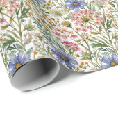 ピンクとブルーのワイルドフラワー ブライダルシャワー ベビーシャワー ラッピングペーパー (ロールコーナー)