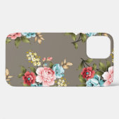 ピンクとブルーのヴィンテージと緑とクリームの花 Case-Mate iPhoneケース (裏面 (横))