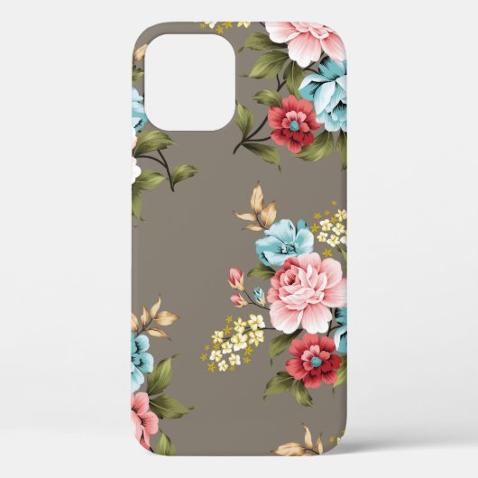 ピンクとブルーのヴィンテージと緑とクリームの花 Case-Mate iPhoneケース (裏面)