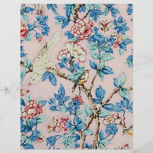 ピンクとブルーのヴィンテージの鳥の折り紙紙 (正面)