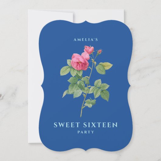 ピンクとブルーのヴィンテージバラスウィート16 招待状 (正面)