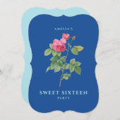 ピンクとブルーのヴィンテージバラスウィート16 招待状 (正面/裏面)