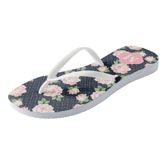 ピンクとブルーのヴィンテージバラ モノグラムの ビーチサンダル (アングル)