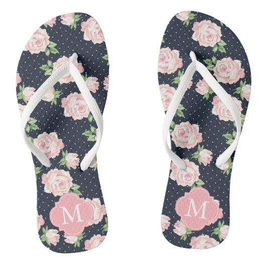 ピンクとブルーのヴィンテージバラ モノグラムの ビーチサンダル (ソール)