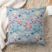 ピンクとブルーの冬の刺繍の雪の結晶 クッション (ブランケット)