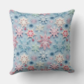 ピンクとブルーの冬の刺繍の雪の結晶 クッション (裏面)