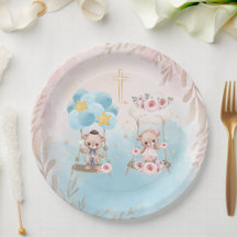 ピンクとブルーの双子のテディベアのスイング ゴールドクロス