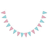 ピンクとブルーの双子の男の子と女の子の誕生日パーティー バンティングフラッグ (全)