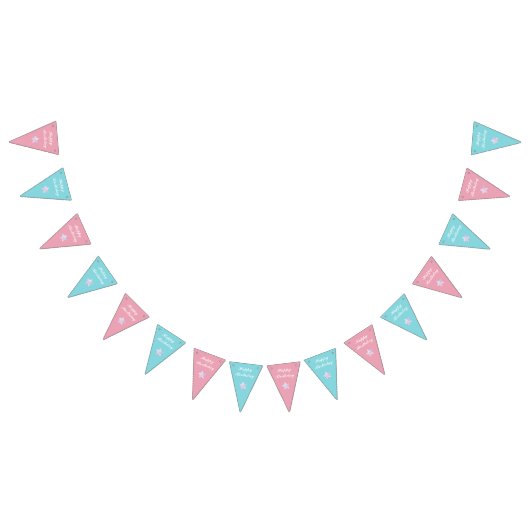 ピンクとブルーの双子の男の子と女の子の誕生日パーティー バンティングフラッグ (全)