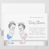 ピンクとブルーの双子の赤ちゃんシャワー 招待状 (正面/裏面)