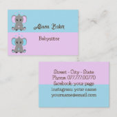 ピンクとブルーの可愛いベビーゾウ – ベビーシッター 名刺 (正面/裏面)