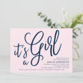 ピンクとブルーの台本ガールベビーシャワー 招待状 (スタンド正面)
