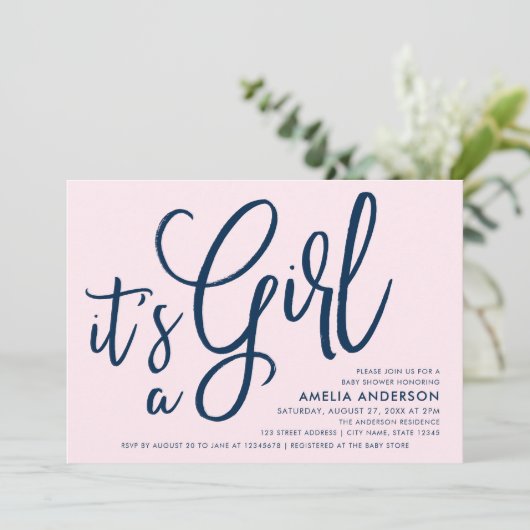ピンクとブルーの台本ガールベビーシャワー 招待状 (スタンド正面)