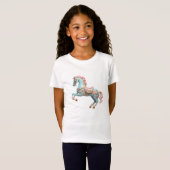 ピンクとブルーの回転木馬馬 Tシャツ (正面フル)