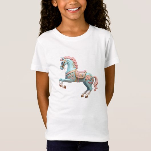 ピンクとブルーの回転木馬馬 Tシャツ (正面)