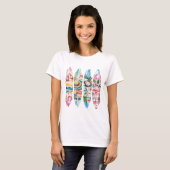 ピンクとブルーの夏のテーマの筆跡シーン Tシャツ (正面フル)