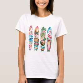 ピンクとブルーの夏のビーチのテーマの風景 Tシャツ