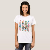 ピンクとブルーの夏のビーチのテーマの風景 Tシャツ (正面フル)