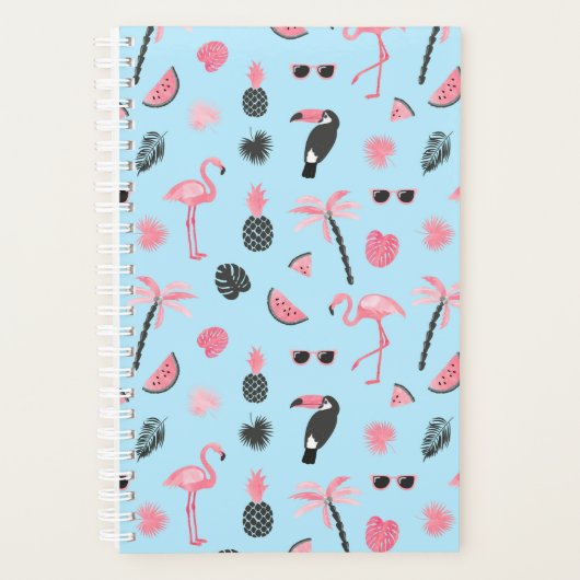ピンクとブルーの夏の熱帯模様 プランナー手帳 (正面)