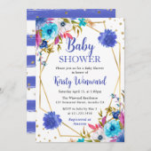 ピンクとブルーの夏の花のフレーム ベビーシャワー 招待状 (正面/裏面)