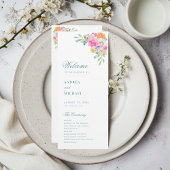 ピンクとブルーの夏の花をモチーフにした、鮮やかなブライダル ウェディングのプログラムカード プログラム