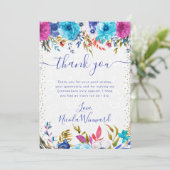 ピンクとブルーの夏の花キンセアニェラ サンキューカード (スタンド正面)