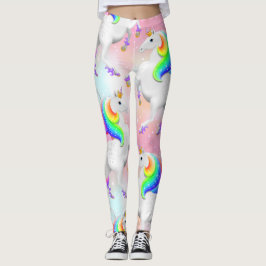 ピンクとブルーの大きなレインボープリンセスユニコーン レギンス