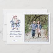 ピンクとブルーの大千年サンタ写真 招待状 (正面)