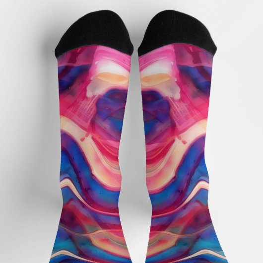 ピンクとブルーの大理石アートソックス ソックス (上部)