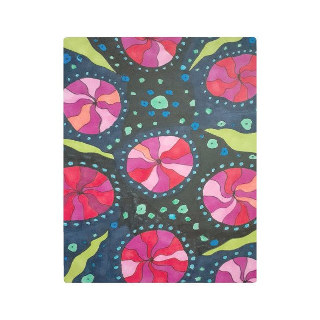 ピンクとブルーの宇宙ポップ・アートの メタルプリント (正面)