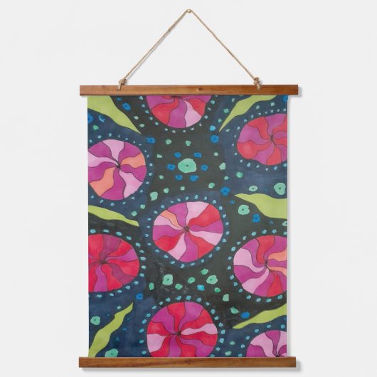 ピンクとブルーの宇宙ポップ・アートの 吊り下げ型タペストリー (正面)