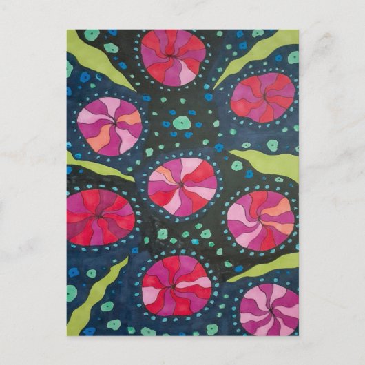 ピンクとブルーの宇宙ポップ ポストカード (正面)
