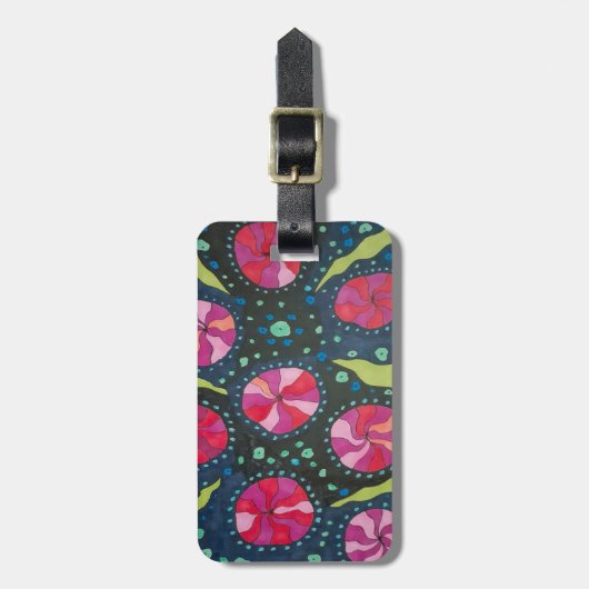 ピンクとブルーの宇宙ポップ ラゲッジタグ (正面縦)