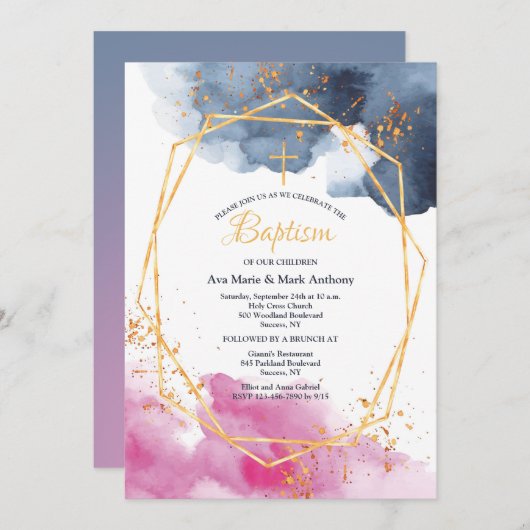 ピンクとブルーの宗教招待状 招待状 (正面/裏面)